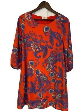 Everly Vibrant Orange Paisley Shift Dress